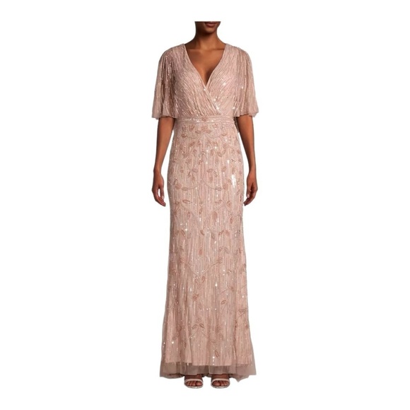 Mac Duggal Beaded Cape Gown in Blush Size 14 NWT - Picture 1 of 11